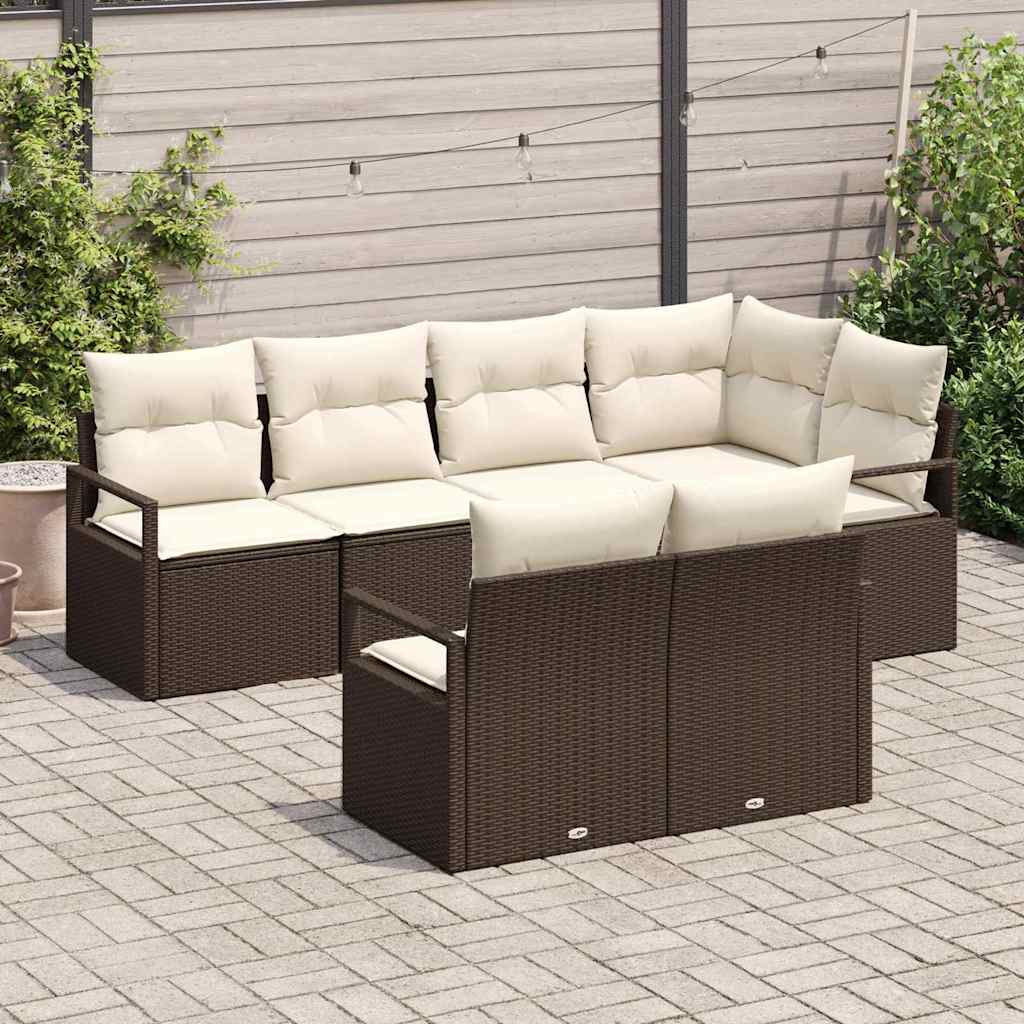Garten-Sofa-Set mit Kissen mit Speicher 7 pcs Braun und Creme